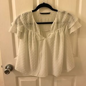 Zara flowy white ruffle top